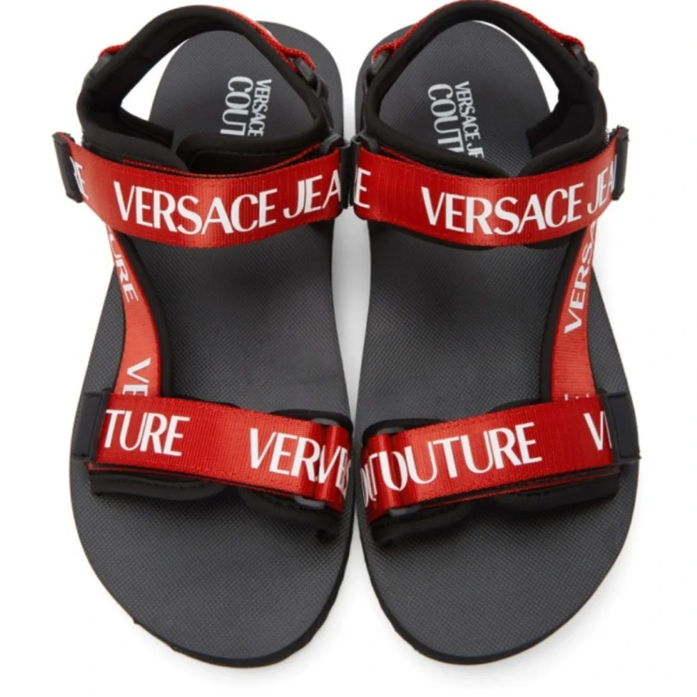 NEW size 43 Versace jeans couture red/black logo strap sandals unisex